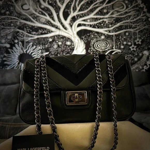 Y2K Karl Lagerfeld Black Chevron Chain Shoulder Bag ❌60% OFF SALE❌ make offer - Picture 3 of 13